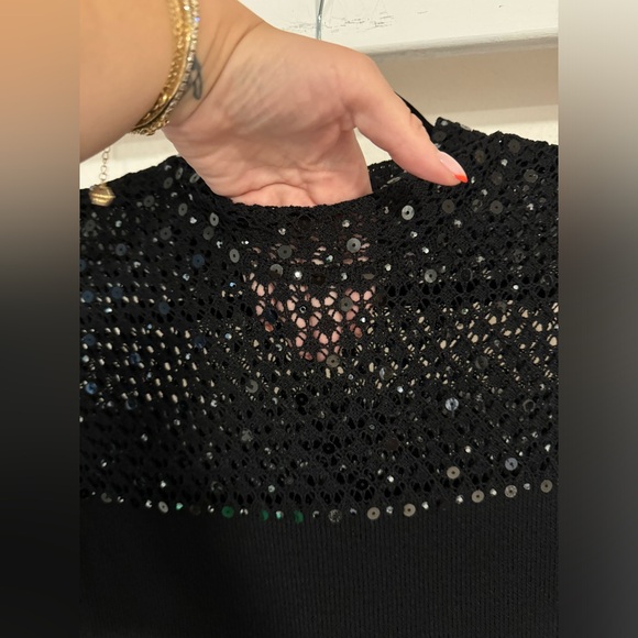 ST JOHN Evening Black Sheath Dress Size 8 Embellished Sequin Mock Neck - Picture 6 of 14